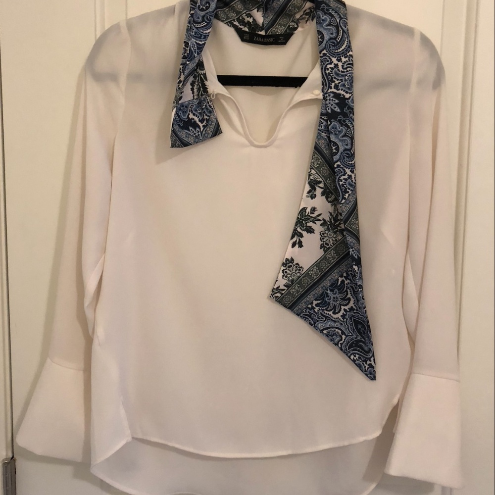 Zara Sheer Long Sleeve Shirt – US Medium, Paisley Scarf Detail - NWOT